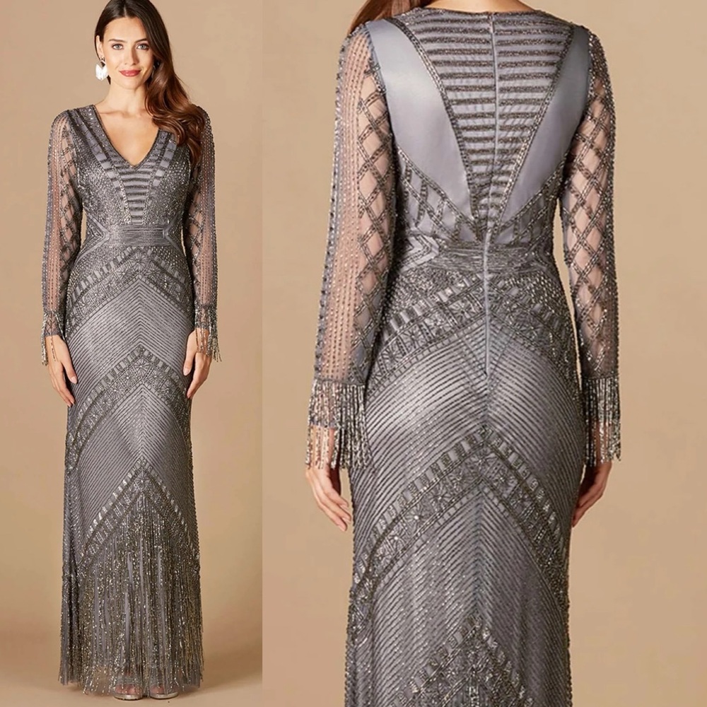 Heavily Beaded Long Sleeve LARA Gown/Dress